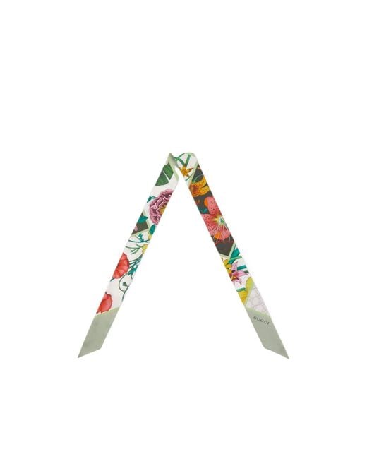 Gucci White Floral Printed Twill Scarf