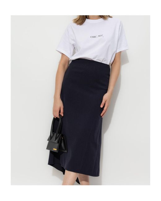 Victoria Beckham Blue Asymmetric Hem Flare Midi Skirt