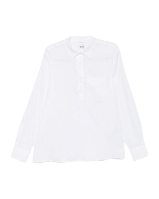 Aspesi White Half-Button Long-Sleeved Shirt for men