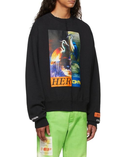 Heron Preston Blue Graphic-Print Patchwork Sweatshirt for men