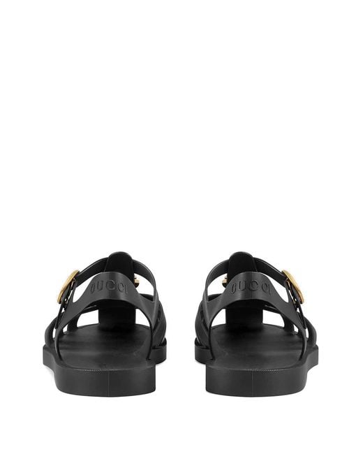 Gucci Gg Logo Plaque Buckle Straps Sandals in Black for Men | Lyst
