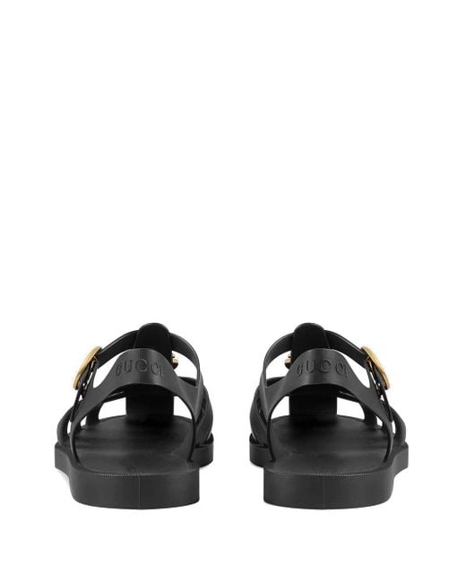 Gucci Gg Logo Plaque Buckle Straps Sandals in Black for Men | Lyst