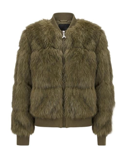 Patrizia Pepe Green Faux-Fur Ribbed-Trim Jacket