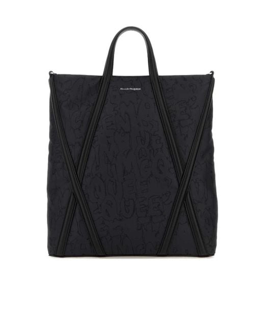 McQueen Black Logo Detailed Top Handle Bag for men