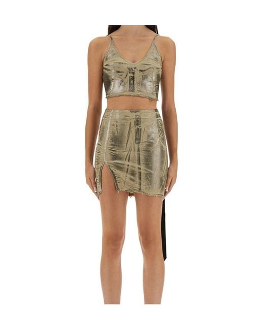 Rick Owens Green Frayed Metallic Top