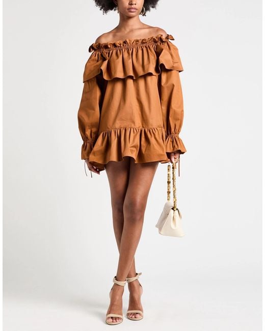 Saint Laurent Brown Stylish Off-Shoulder Long Dress