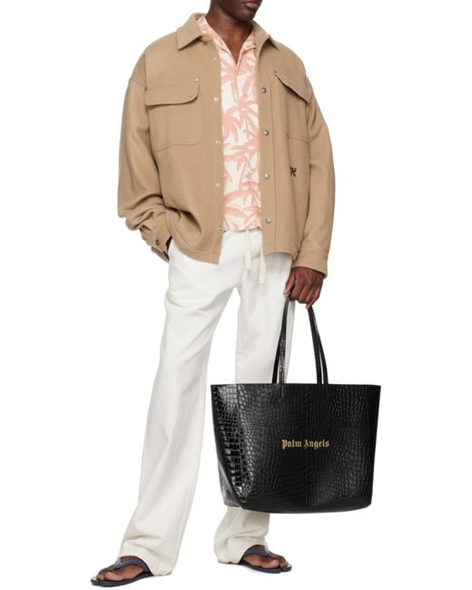 Palm Angels Black Monogram Embroidered Drawstring Pants for men