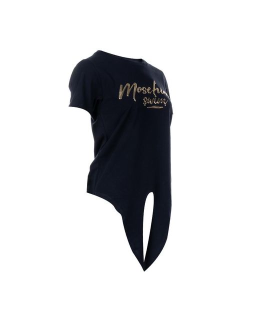 Moschino Blue T-Shirt With Round Collar And Knot Hem