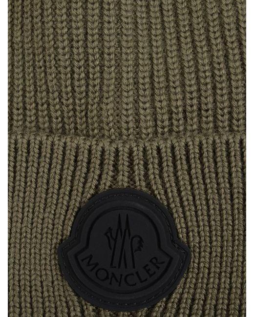 Moncler Green Logo Patch Ribbed Beanie for men