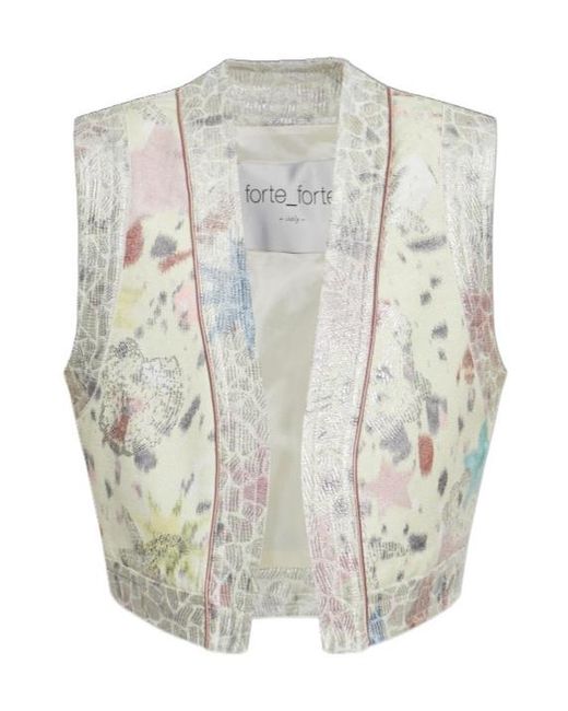 Forte_forte White Floral-Print Sleeveless Waistcoat