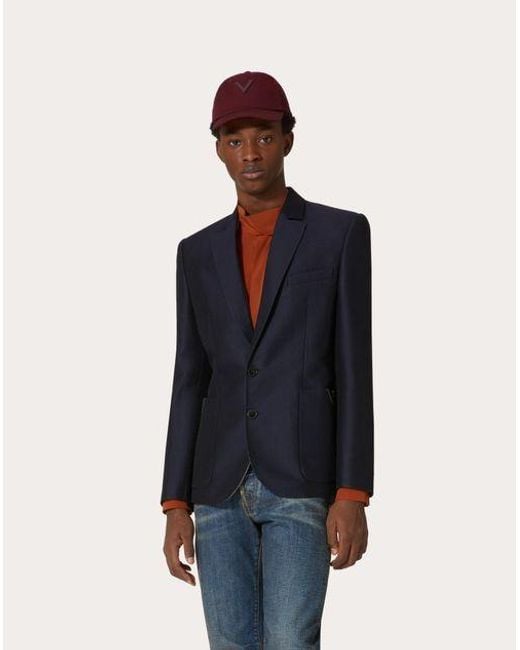 Valentino Blue Single-Breasted Long-Sleeved Blazer for men