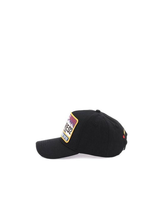 DSquared² Black Logo Patch Curved Peak Cap for men