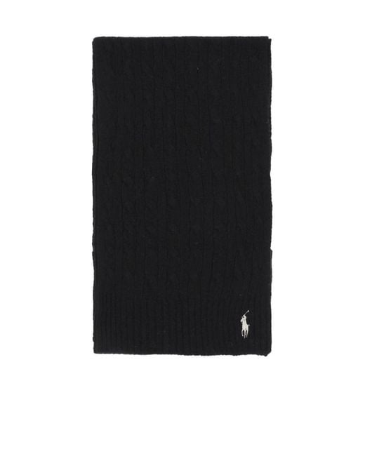 Polo Ralph Lauren Black Pony Embroidered Cable-Knit Scarf