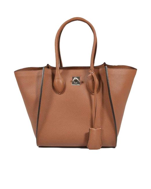 Ermanno Scervino Brown Logo Embossed Top Handle Bag