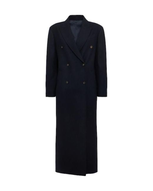 Brunello Cucinelli Black Double Breast Compact Wool Blend Coat