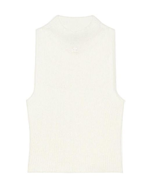 Courreges White Courrèges Mock-Neck Cropped Ribbed Tank Top