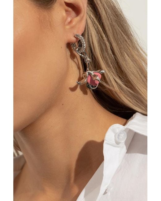 Marni White Embellished Flower Hoop Earrings
