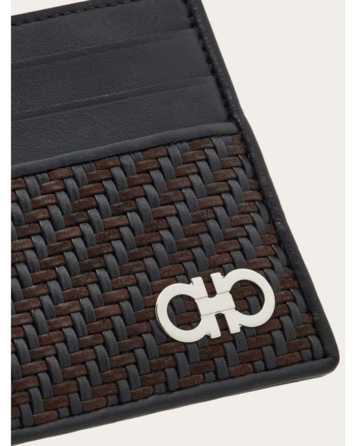 Ferragamo Black Woven Credit Card Holder for men