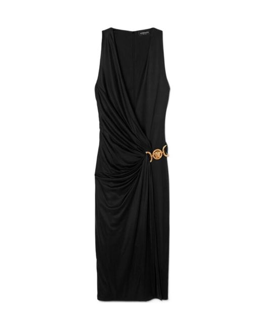 Versace Black Logo-Plaque Sleeveless Dress