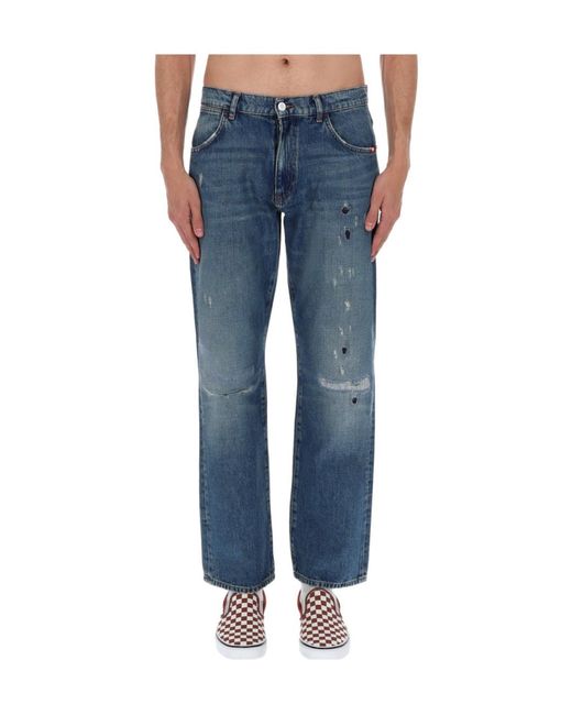 AMISH Blue James Distressed Straight-Leg Jeans for men