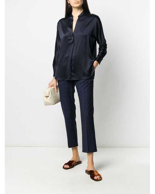 Vince Blue Open Neck Long-Sleeved Loose Fit Blouse