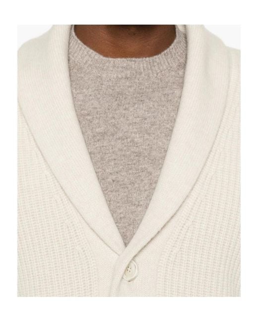 Fedeli Natural Ribbed-Knit Shawl-Collar Cardigan for men