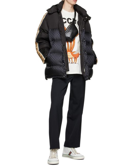 Gucci Black Monogram Pattern Padded Coat for men