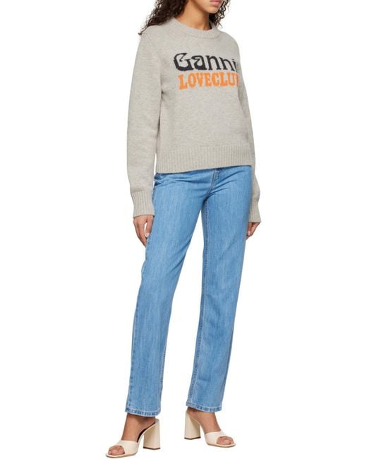 Ganni Gray Logo-Intarsia Jumper