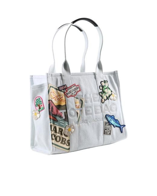 Marc Jacobs White The Tote Patch-Embellished Top Handle Bag