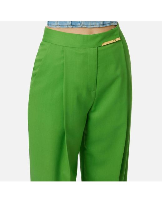 Elisabetta Franchi Green Pleated-Front Tailored Trousers