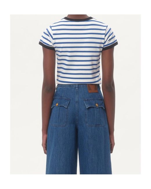 Valentino Blue Striped Crewneck T-Shirt