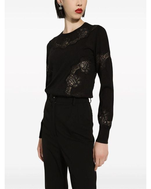 Dolce & Gabbana Black Lace Detail Knit Top