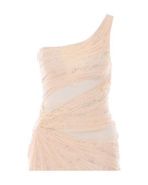 Elisabetta Franchi White Draped One-Shoulder Dress