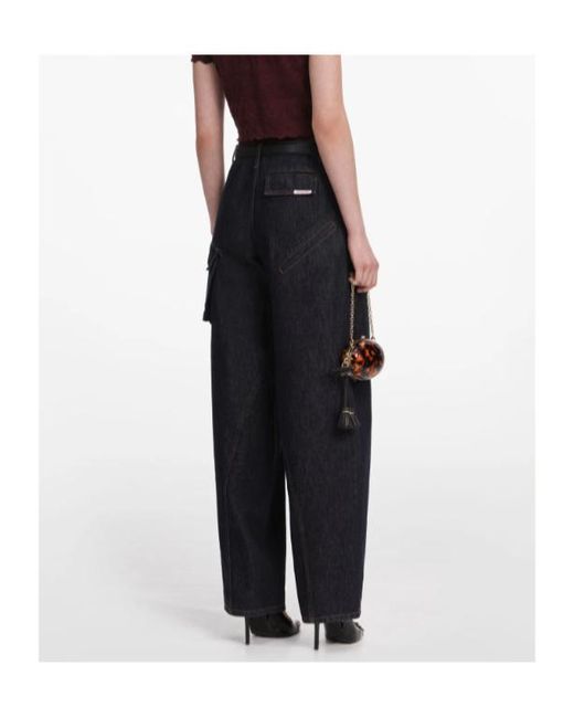 Self-Portrait Black Cargo Barrel-Leg Jeans