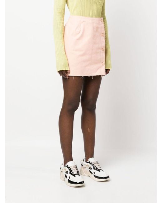 Raf Simons Pink Frayed Cotton Miniskirt