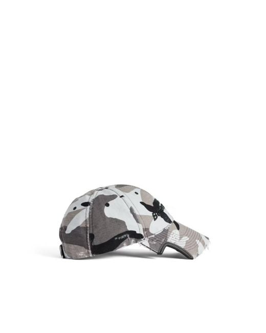 Balenciaga White Logo Embroidered Camo Cap for men