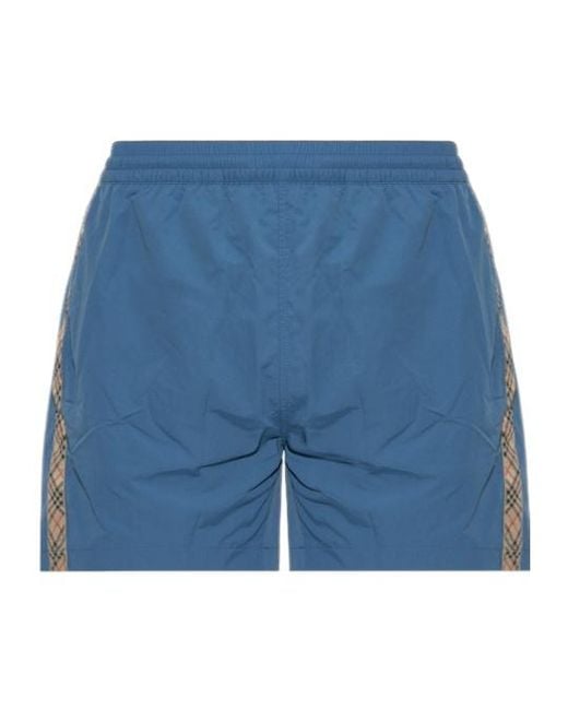 Burberry Blue Checked Trim Swim Shorts for men
