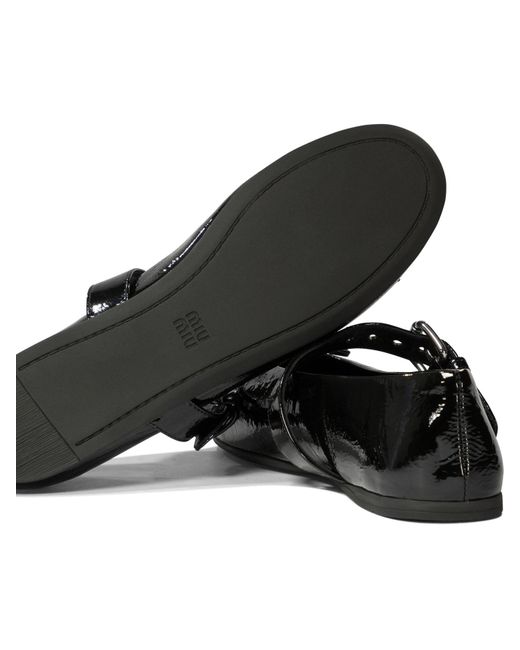 Miu Miu Black Polished Buckle Fastened Ballerinas