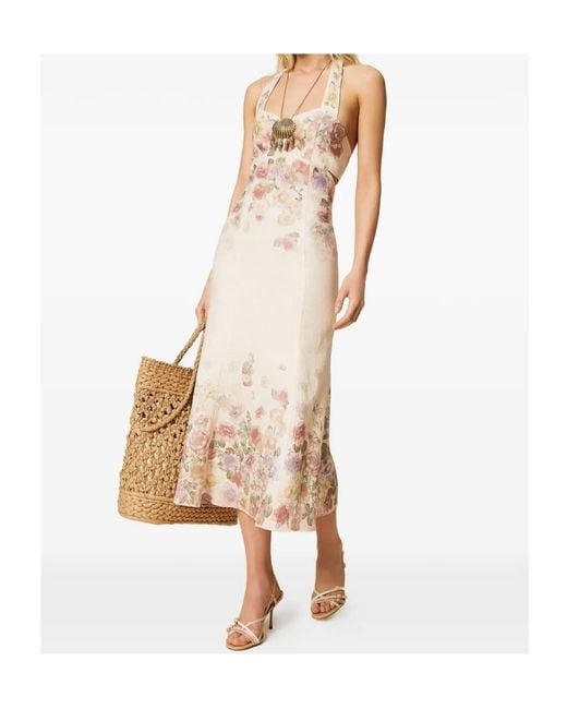 Twinset Natural Floral Halterneck Long Dress