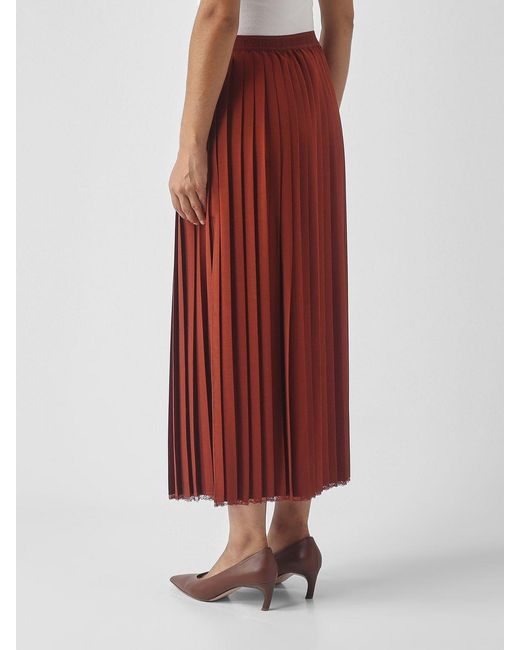 Twinset Red Pleated Rawedge Midi Skirt