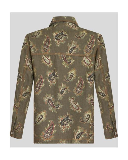 Etro Green Paisley Denim Overshirt for men