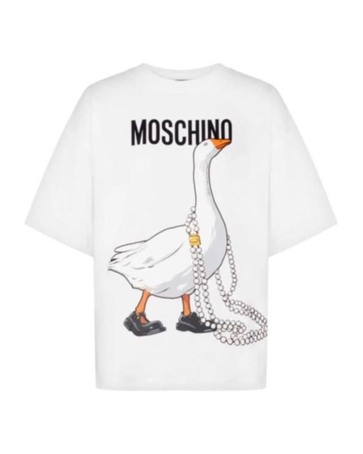 Moschino White Goose Organic Cotton Jersey T-Shirt