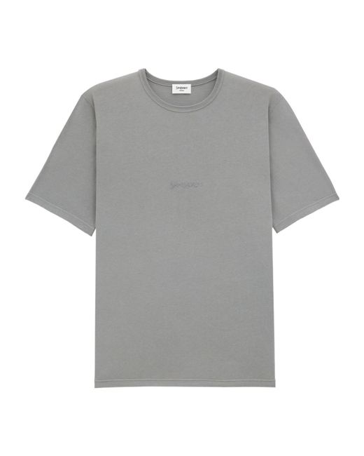 Saint Laurent Gray Logo Embroidered Crewneck T-Shirt for men