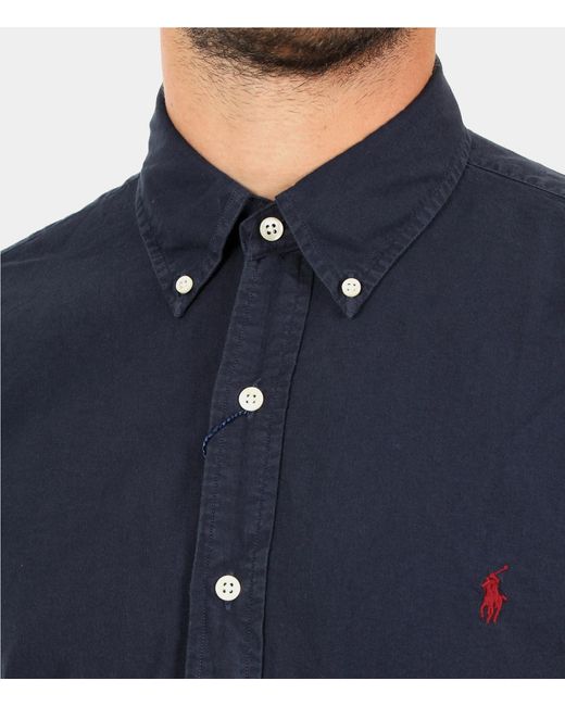 Ralph Lauren Blue Polo Logo Embroidered Shirt for men