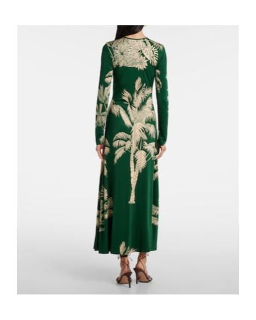 Johanna Ortiz Green Printed Ruched Jersey Midi Dress