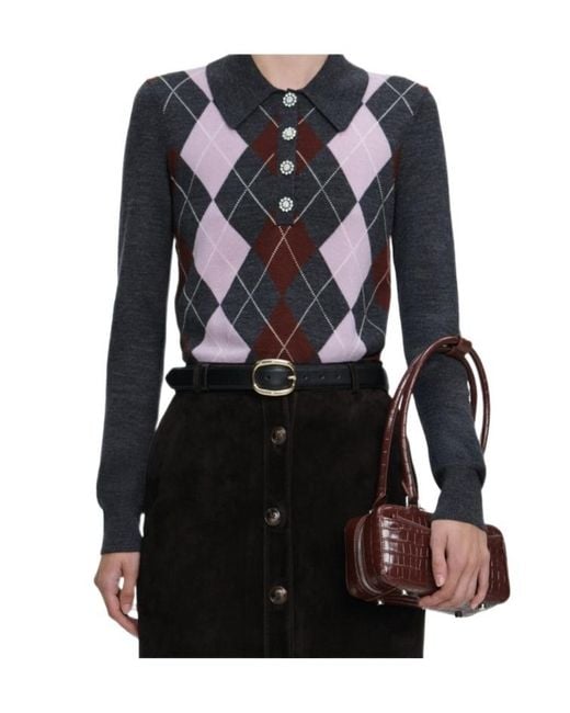 Self-Portrait Black Argyle Lightweight Polo Jumper