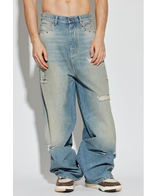 Amiri Blue Distressed Embellished Jeans for men