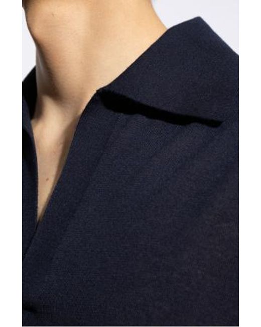 Bottega Veneta Blue Short-Sleeved Knitted Polo Top for men