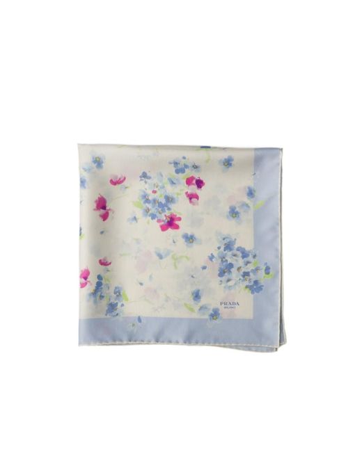 Prada Blue Printed Silk Twill Scarf, 55 X 55 Cm