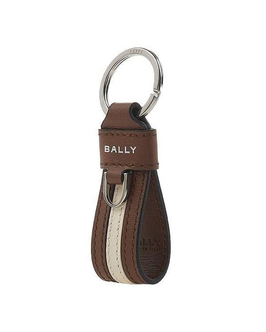 Bally Brown Suture Detail Key Chain for men